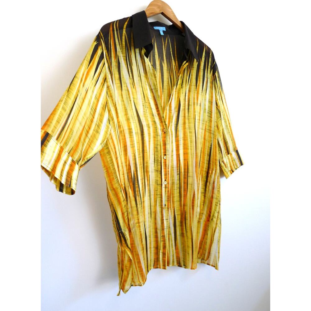 ESCADA SPORT Silk Cotton Gauze Caftan Tunic Top Shirt Dress Cover Up L $1100